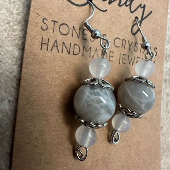 Gray Moonstone/Montana Agate Handmade Stones/Crystals Earrings - Picture 2 of 3